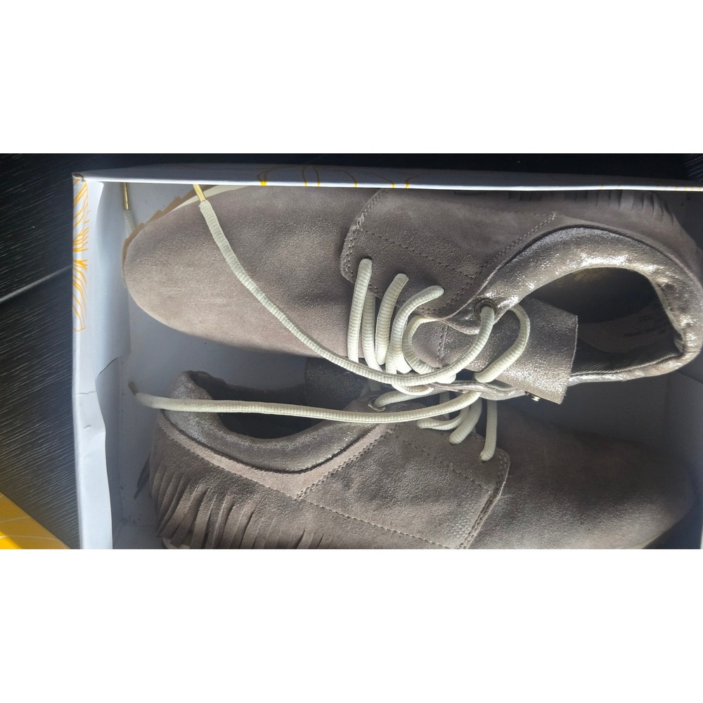 Yellow Box Women's Suede Fringe Moccasin Shoes Taupe Lace Up Low Top